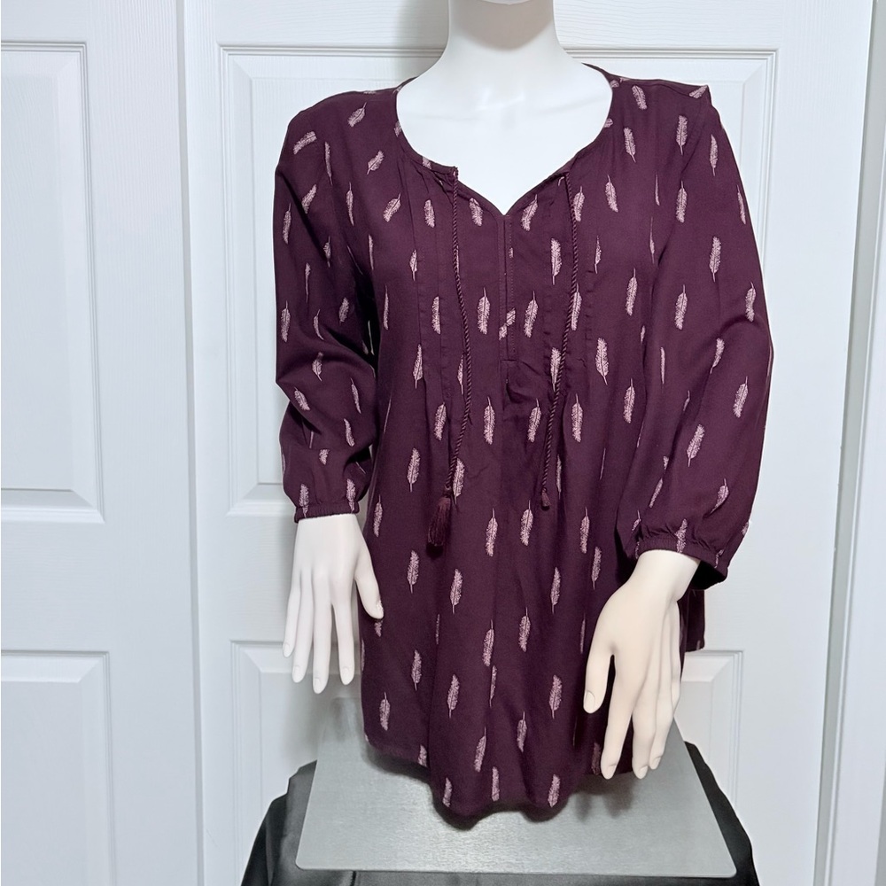 Sonoma Plum Feather Patterned Blouse